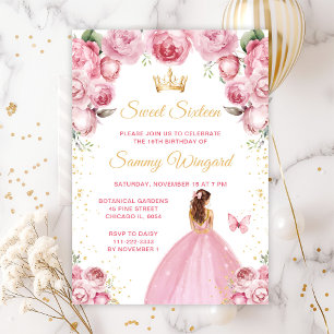 Rosa-braune Haar Prinzessin Sweet Sixteen Einladung
