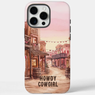 Rosa braune Herzen Cowgirl Wilder Westen Stadt iPhone 16 Pro Max Hülle