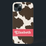 Rosa braune Kuh Case-Mate iPhone Hülle<br><div class="desc">Wenn Sie braune und weiße Kuhdrucke und Kuhflecken Liebe geben,  werden Sie dieses niedliche,  gürtelige und trendige braune und cremefarbene Cowhid-Design mit einem stinkfarbenen rosa Band-Look drucken,  der mit Ihrem Namen personalisiert werden kann. Artwork © Chrissy H. Studios,  LLC. Alle Rechte vorbehalten.</div>