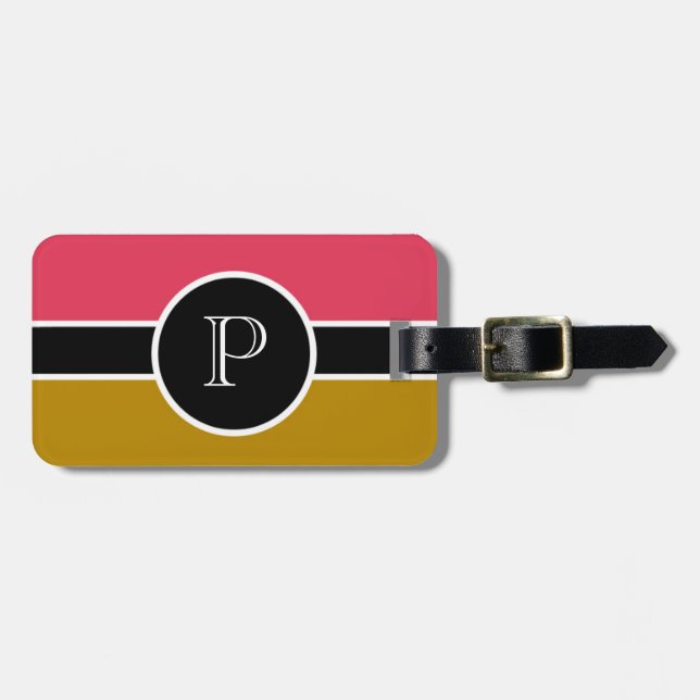 Rosa braune Monogramm Erstmalige Moderne Chic Trav Gepäckanhänger (Vorderseite horizontal)