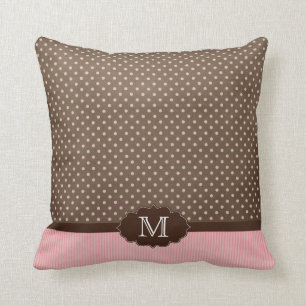Rosa braune Punkte + stripes Monogrammkissen Kissen