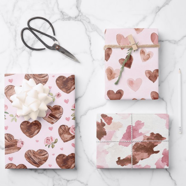 Rosa Braune Rose Blumenstrauß Brautparty Geschenkpapier Set (Vorderseite)
