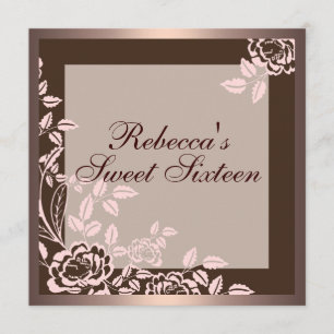 Rosa & Braune Rose Sweet 16 Geburtstagseinladung Einladung