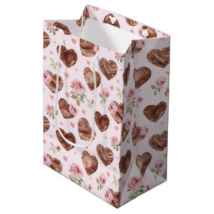 Rosa braune Rosen Florale Herzen Brautparty Mittlere Geschenktüte