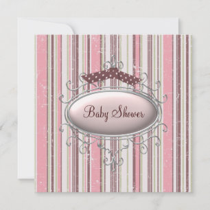 Rosa braune Shabby-Chic-Baby-Party für Mädchen Einladung