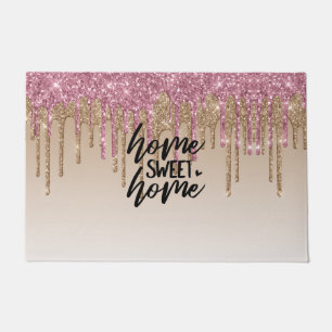 Rosa & braune tropfende Glitter   Home Sweet Home Fußmatte