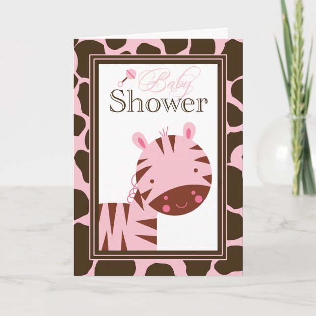 Rosa + braune Zebramädchen Baby Dusche Einladung (Vorderseite)