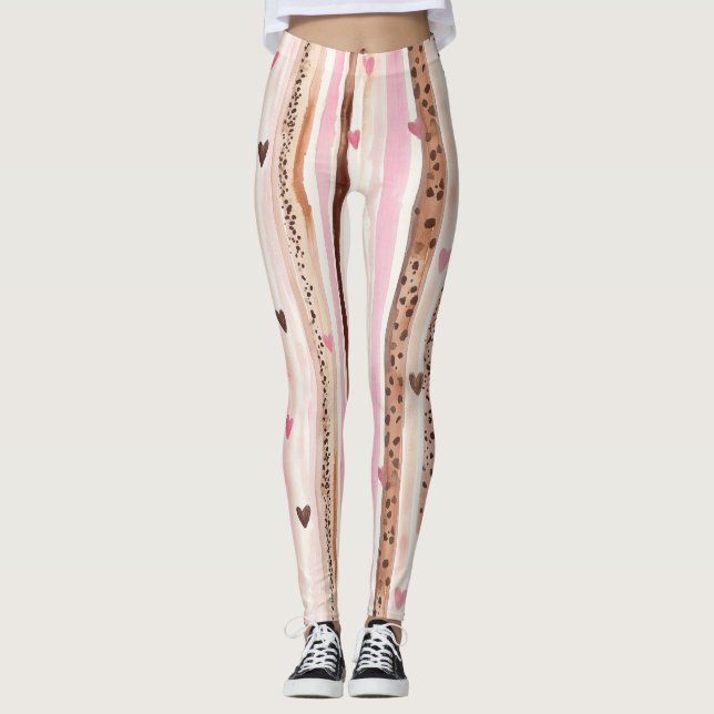 Rosa brauner Leopard Druckhörer Streifen Leggings (Vorderseite)