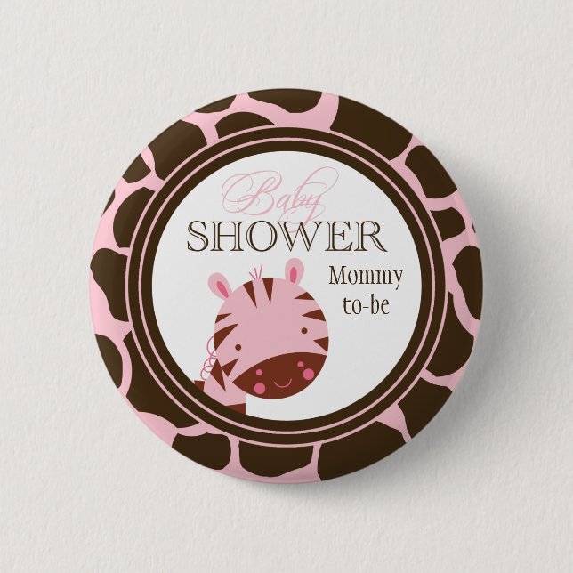 Rosa + brauner Zebramädchen-Babypartyknopf Button (Vorderseite)