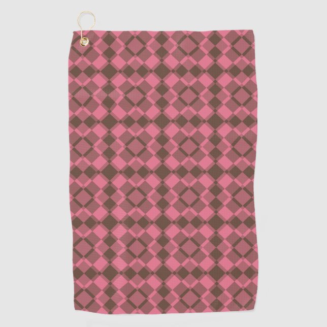 Rosa braunes Karo-Argyle-Muster Golfhandtuch (Vorderseite)