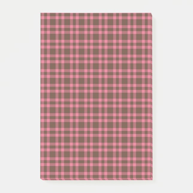 Rosa braunes Karomuster Post-it Klebezettel (Vorderseite)