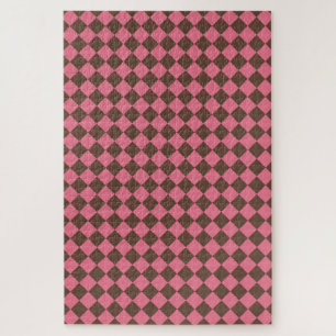 Rosa Braunes Schachbrett Diamantmuster Puzzle