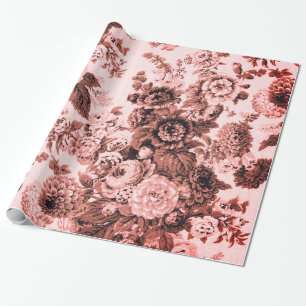 Rosa Brauntöne Vintage Blumen-Toile Geschenkpapier