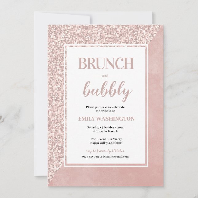 Rosa Brautparty Brunch & Bubbly Einladung (Vorderseite)
