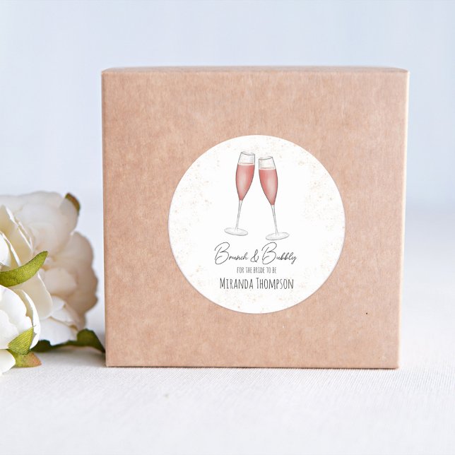 Rosa Brautparty Brunch und Bubbly Runder Aufkleber (Von Creator hochgeladen)