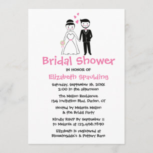 Rosa Brautparty Cartoon Braun & Groom Hochzeit Einladung