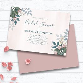 Rosa Brautparty Elegante Blumensprache Einladung