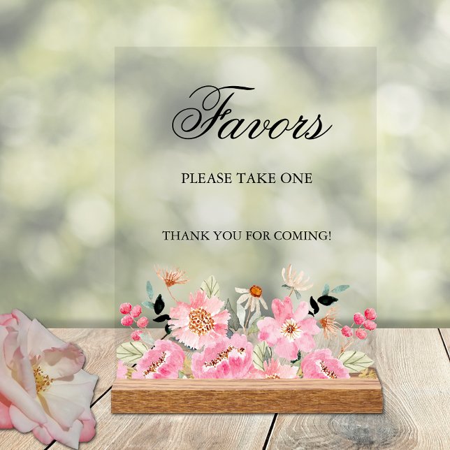 Rosa Brautparty-Favoriten Acrylschild (Pink floral bridal shower Favors  tabletop acrylic sign)