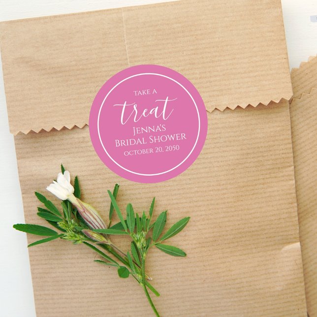 Rosa Brautparty Minimalistische Kalligrafie Runder Aufkleber (Von Creator hochgeladen)