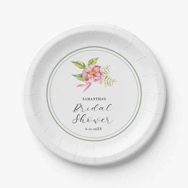 Rosa Brautparty mit floralen und sage Grün Pappteller (Vorderseite)