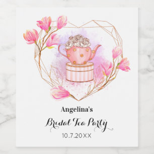 Rosa Brautparty Tee Party Rose Gold Wasserfarben Weinetikett