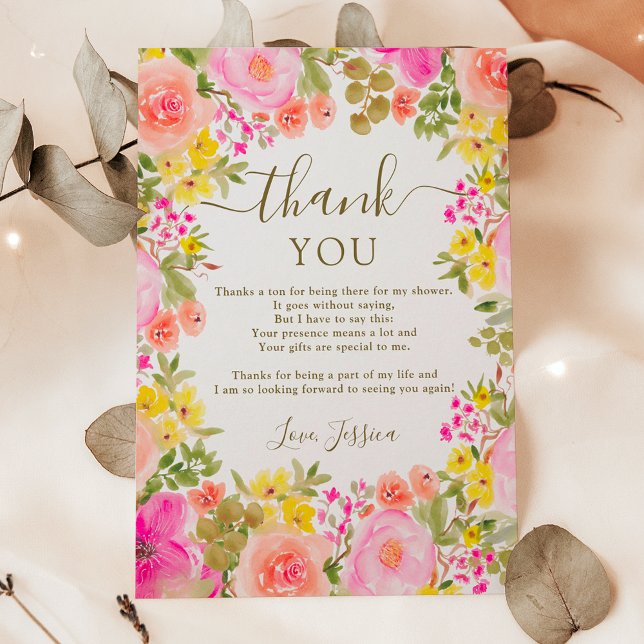 Rosa Brautparty von Boho Wild Blume Dankeskarte (Boho wild flowers garden pink bridal shower thank you card)