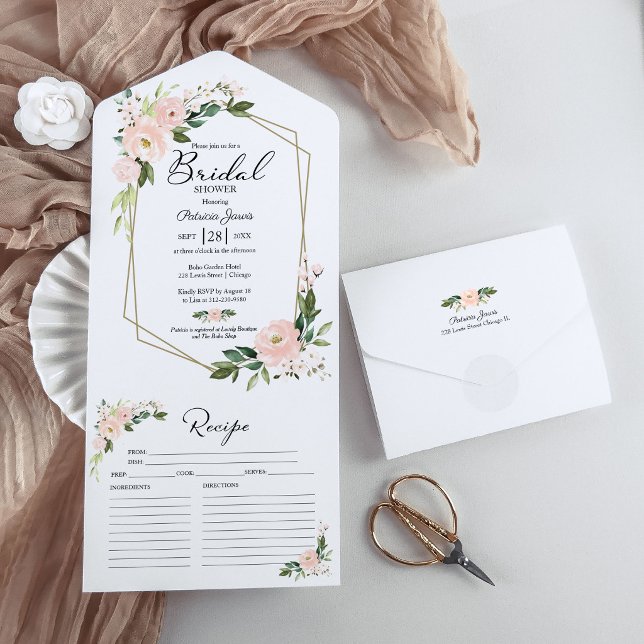 Rosa Bridal Dusche mit Rezeptkarte All In One Einladung (Von Creator hochgeladen)