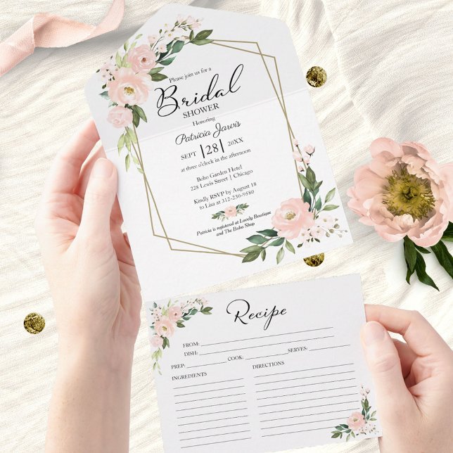 Rosa Bridal Dusche mit Rezeptkarte All In One Einladung (Von Creator hochgeladen)