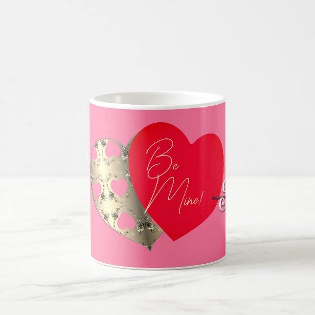 Rosa Bronze Rose Rotes Herz Valentinstag Kaffeetasse (Mittel)