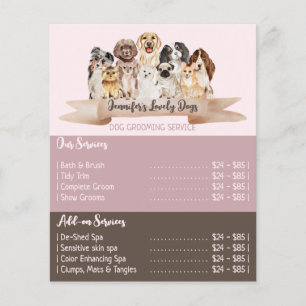 Rosa Broschüre Hunde Groomer Service Angebote