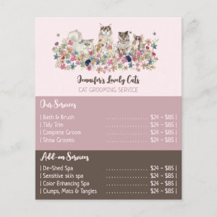 Rosa Broschüre Katzen Grooming-Service Angebote