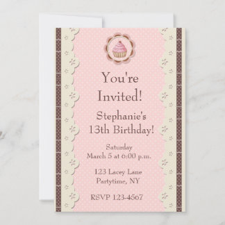 Rosa Brown-Ösen-Spitze-Geburtstags-Einladung Einladung