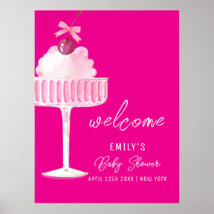Rosa Brunch Kirsch Champagner Baby Shower Begrüßun Poster