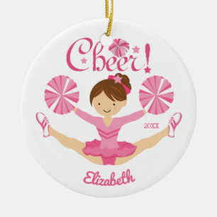 Rosa brünette Cheerleader-personalisierte Keramik Ornament