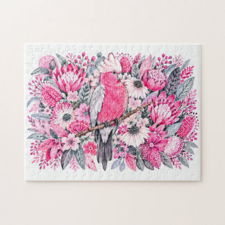 Rosa Brust Kakadu Pink Protea Aquarell Puzzle