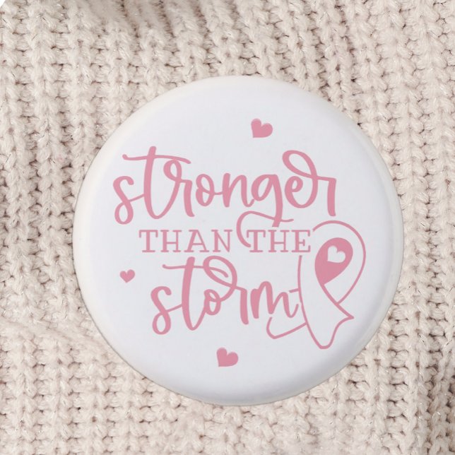Rosa Brustkrebs Schleife Button (Stronger than the storm breast cancer awareness and support pin.)
