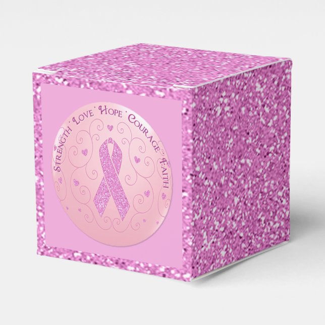 Rosa Brustkrebs Schleife Glitzer Cube Favor Box Geschenkschachtel (Vorderseite)