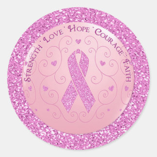 Rosa Brustkrebs Schleife Glitzer Stickers