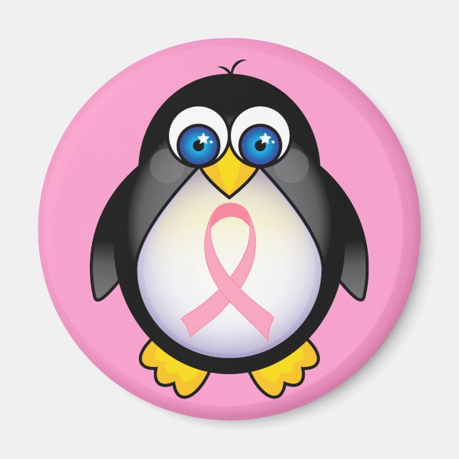 Rosa Brustkrebs Schleife Pinguin-Geschenk Magnet (Vorne)