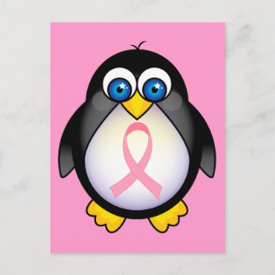 Rosa Brustkrebs Schleife Pinguin-Geschenk Postkarte