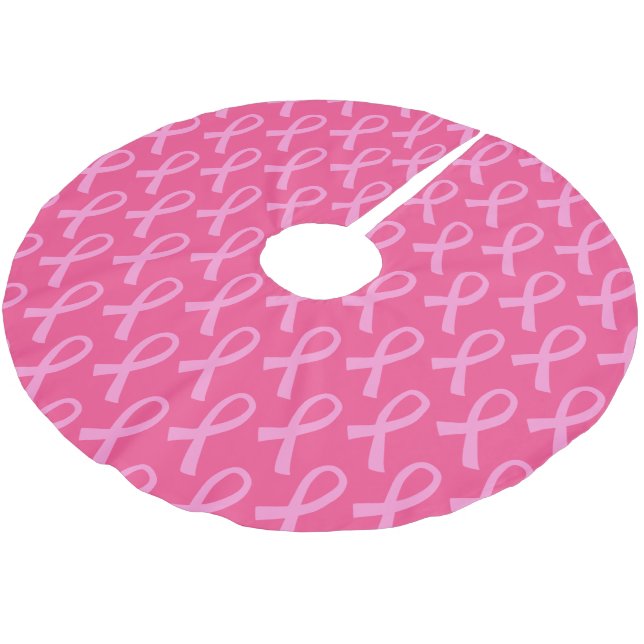Rosa Brustkrebs Schleife Polyester Weihnachtsbaumdecke (Schrägansicht)