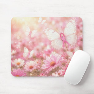Rosa Brustkrebs-Schleife Schmetterlinge im Garten Mousepad