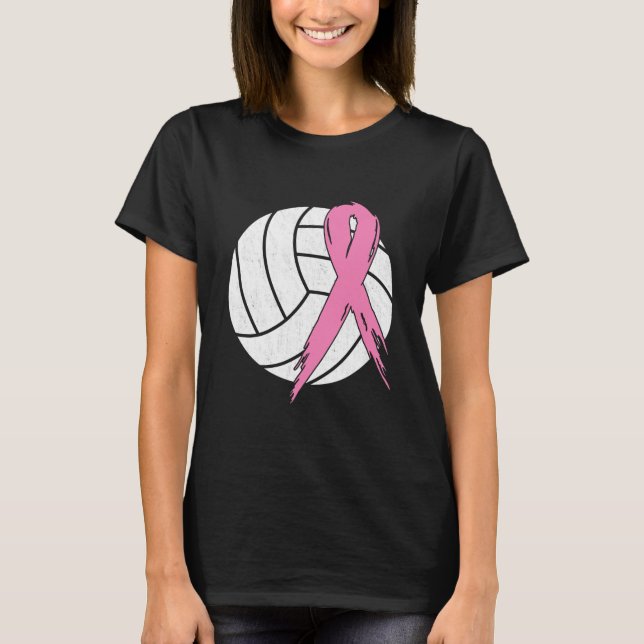 Rosa Brustkrebs Schleife Volleyball-Bewusstsein T-Shirt (Vorderseite)