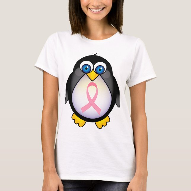 Rosa Brustkrebs Schleifepenguin-Geschenk T-Shirt (Vorderseite)