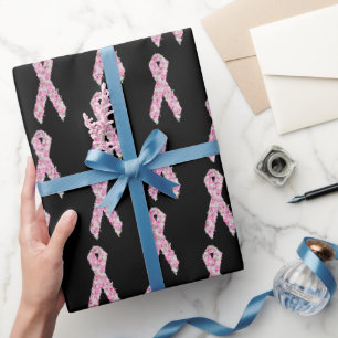 Rosa Brustkrebs-Überlebender-Band mit Blumen Geschenkpapier