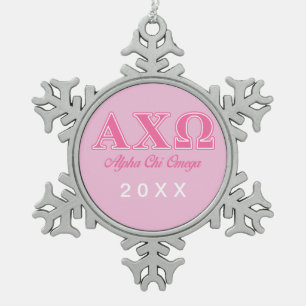 Rosa Buchstaben Alphi Chi-Omegas Schneeflocken Zinn-Ornament
