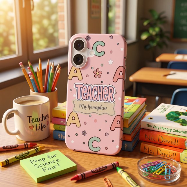 Rosa Buchstaben Lehrer Schulmuster  iPhone 16 Hülle (Von Creator hochgeladen)