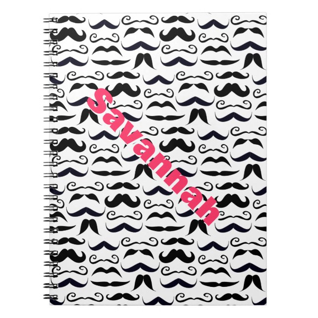 Rosa Buchstabenname Mustache Hipster Muster Notizblock (Vorderseite)