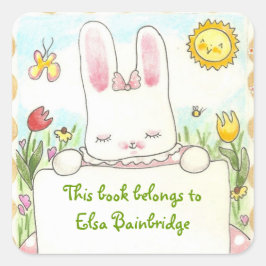 Rosa Buchzeichen Quadratischer Aufkleber