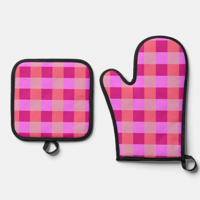 Rosa Buffalo Kariert Checked Ofenhandschuh & Topflappen-Set (Vorderseite)